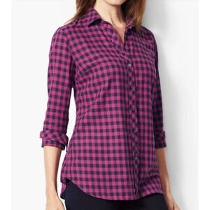 Talbots Woman Long Sleeve Button Down Shirt Pink/Blue Plaid‎ Top Checked Size 3X